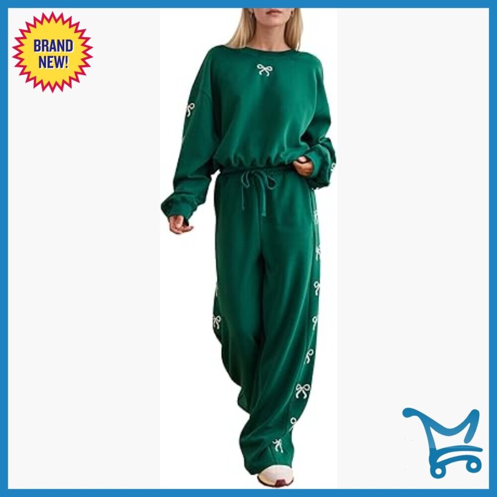 Oversized Lounge Set 2 Piece Sweatsuit Long Sleeve Crew Neck Wide Leg Sweatpants